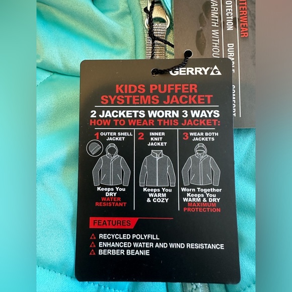 Gerry Kids' Systems Jacket/ Blue(Capri)/ Various Sizes (NWT) - Picture 5 of 12